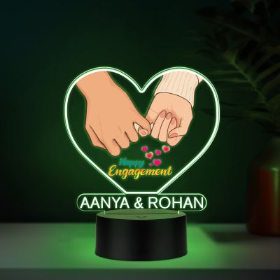Personalized Happy Engagement LED Night Lamp with Couple Hand Heart Design and Custom with Couple Names Multicolored Light Engagement Gift for Couples